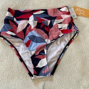 Kona Sol Women's Size XS 0/2 High Waist High Coverage Bikini Bottom-Blue Floral.